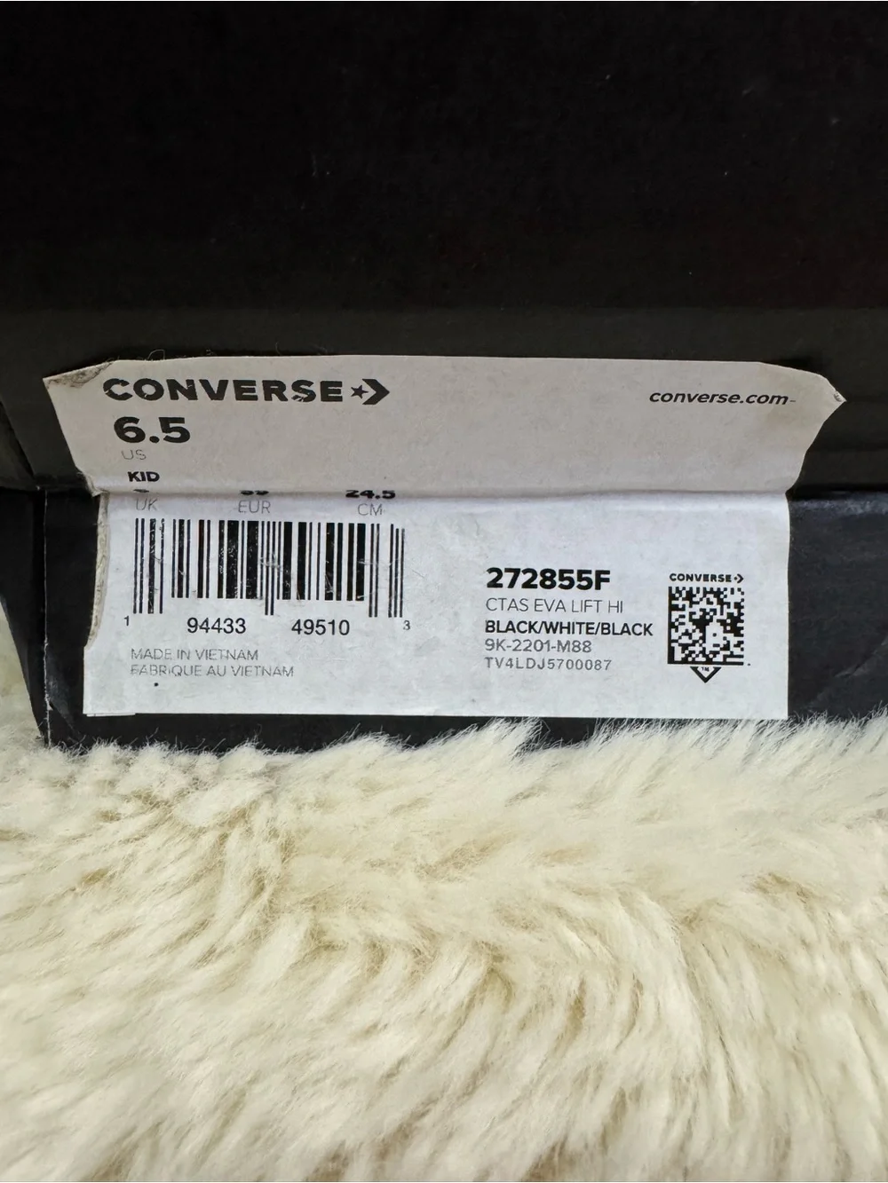 Converse CTAS EVA Lift Hi Black/White High Top Lace Up Sneakers 272855F